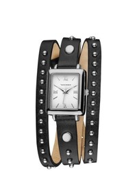 Vernier Fashion Round Studded Black Genuine Leather Triple Wrap Watch