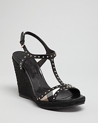 Black Studded Leather Wedge Sandals