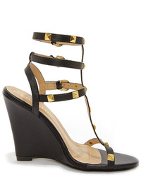 Liliana Jaida 8 Black And Gold Studded Wedge Sandals