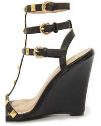 Liliana Jaida 8 Black And Gold Studded Wedge Sandals