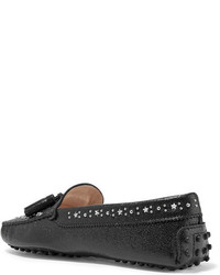 Tod's Gommino Studded Textured Leather Loafers Black