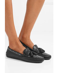 Tod's Gommino Studded Textured Leather Loafers Black