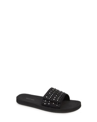 Black Studded Rubber Flat Sandals
