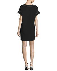 Moschino Boutique Short Sleeve Studded Crepe Shift Dress