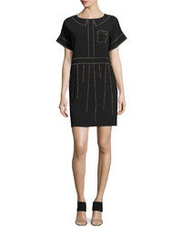 Moschino Boutique Short Sleeve Studded Crepe Shift Dress