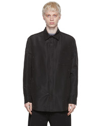 Black Studded Silk Long Sleeve Shirt