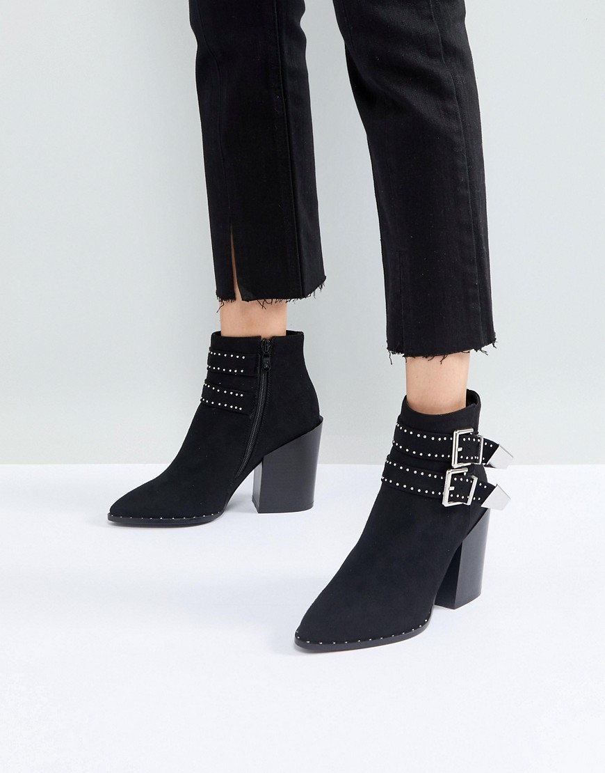 RAID Black Studded Heeled Ankle Boots 