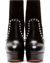 Charlotte Olympia Black Suede Leather Studded Platform Valerie Boots