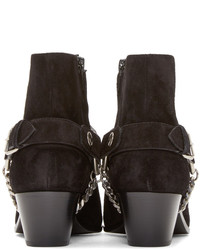 Saint Laurent Black Suede Studded Harness Wyatt Boots