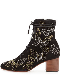 Valentino Garavani Butterfly Studded Lace Up Boot Black