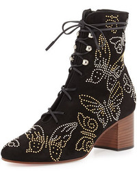Valentino Butterfly Studded Lace Up Boot Black