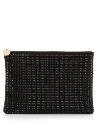 Neiman Marcus Oversized Crystal Faux Suede Clutch Black