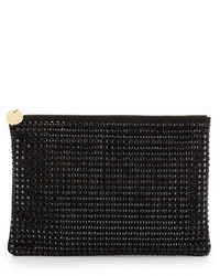 Neiman Marcus Oversized Crystal Faux Suede Clutch Black