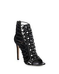 B Brian Atwood Studded Suede Strappy Sandals Black
