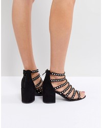 RAID Maria Black Studded Block Heel Sandals Suede