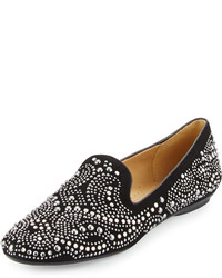 Neiman Marcus Studded Suede Loafer Black