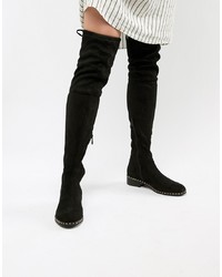 Black Studded Suede Over The Knee Boots
