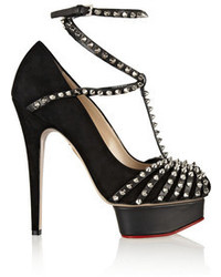 Charlotte Olympia Angry Portia Suede And Studded Leather Platform Pumps