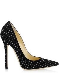 Jimmy Choo Anouk Black Suede Pointy Toe Pumps With Silver Studs