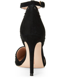 French Connection Black Elanah Studded Pointed Toe T Strap Pumps