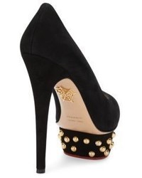 Charlotte Olympia Dolly Studded Suede Platform Pumps