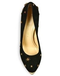 Charlotte Olympia Dolly Spider Studded Suede Platform Pumps
