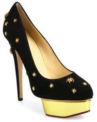 Charlotte Olympia Dolly Spider Studded Suede Platform Pumps
