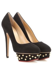Charlotte Olympia Dolly Studs Embellished Suede Pumps