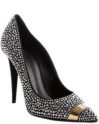 Giuseppe Zanotti Silver Leather Crystal Studded Detail Ester 80 Pointed Toe Pumps