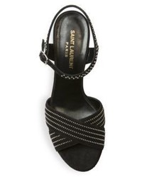 Saint Laurent Candy Studded Suede Crisscross Platform Sandals