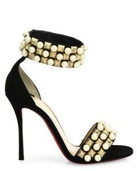 Christian Louboutin Tudor Bal 100 Studded Suede Ankle Strap Sandals