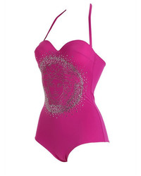 Versace Crystal Logo Studded One Piece Swimsuit