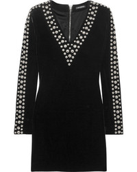 Balmain Studded Velvet Mini Dress Black