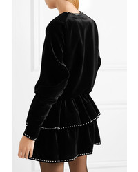 Saint Laurent Studded Ruffled Velvet Mini Dress