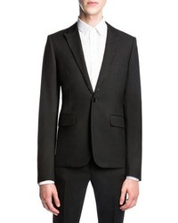 Saint Laurent Virgin Wool Evening Jacket With Studded Lapel Black