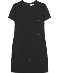 Valentino Studded Wool And Silk Blend Crepe Mini Dress Black