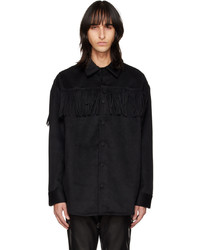 Black Studded Wool Long Sleeve Shirt