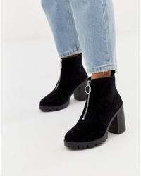 Office Aida Black Suede Ed Ankle Boot With Silver Zip