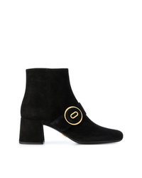 Prada Black Buttoned 65 Suede Ankle Boots