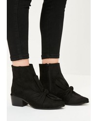 Missguided Black Faux Suede Bow Detail Ankle Boots