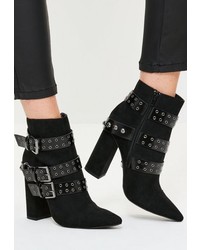 Missguided Black Multi Strap Pointed Toe Ankle Boots