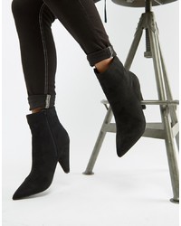 Glamorous Black Pointed Ankle Boots With Cone Heel Suede