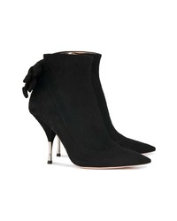 Rochas Black Suede Bow 100 Ankle Boots