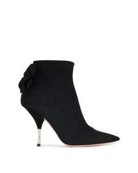 Rochas Black Suede Bow 100 Ankle Boots