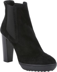 Tod's Black Suede Brogue Detail Ankle Boots