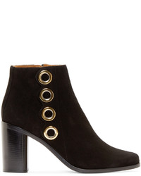 Chloé Black Suede Eyelet Ankle Boots