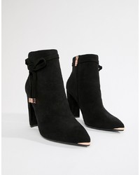 Ted Baker Black Suede Heeled Ankle Boots With Bow