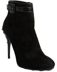 Tod's Black Suede Leather Trimmed Buckle Detail Stiletto Ankle Boots