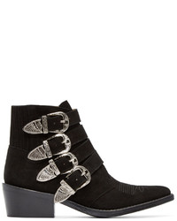 Toga Pulla Black Suede Western Buckle Boots