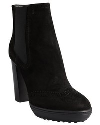 Tod's Black Suede Wingtip Toe Ankle Boots